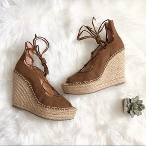 NIB Shoe Dazzle Rehana Lace-Up Wedge Espadrilles